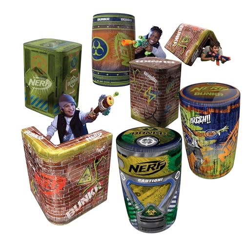 NERF BUNKR Zombie Apocalypse Defense Inflatable Barricade Set 7 Zombie-Themed Inflatables for Nerf War & Laser Tag Indoor/Outdoor Portable Tactical Obstacles for Blaster Combat