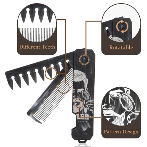 Peine plegable 2 en 1 para barba y bigote negro miniatura 3