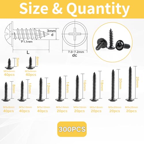 300Pzs Tornillos Autorroscantes M3 Cabeza Redonda con Arandela miniatura 2