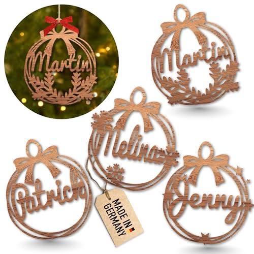 Urhome Weihnachtskugel Holz Ornament mit Wunschtext personalisiert - 6...