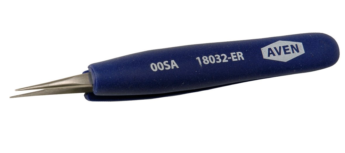 Aven18032-ER Pattern OO Comfort Grip Precision Tweezer, Stainless Steel, 4-3/4" Length
