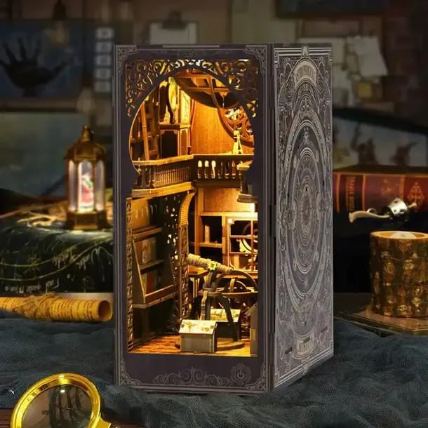 RecontraMago Book Nook 3D de Madera con Luces LED Maqueta DIY para Adultos y Niños – Miniatura Decorativa para Estantería Biblioteca – Kit Manualidades Adultos Regalo Navidad Reyes (ASTRONOMIA)