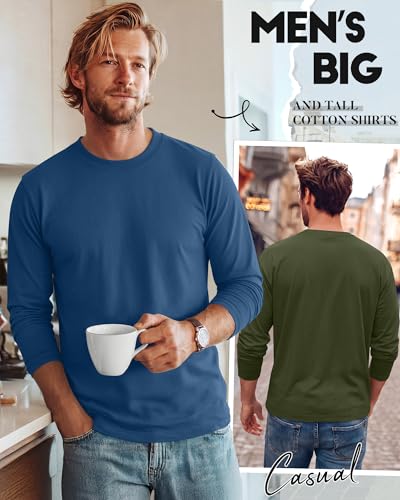 Image of August Alley 4 Pack Men's Big and Tall Cotton Shirts L-7XL, Long Sleeve Oversized Tops Loose Casual Large T-Shirts Basic Tee
