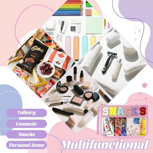 BuyCard Chenille Brief Tasche,wasserdicht Reise Snack Pouch mit Glitter Patch Buchstaben,Reise Make upTasche mit Reißverschluss, Kulturbeutel mit adrettem Aufnäher, für Damen und Kinder. (PINK)