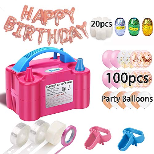 Balloon Pump, 153pcs Party Balloons 12 Inches Kit (100 Pack), Portable Dual Nozzle 110V 600W With Tying Tools, Colored Ribbon for Party Birthday Wedding Festival Balloon Arch Supplies, Decoration Accessory
