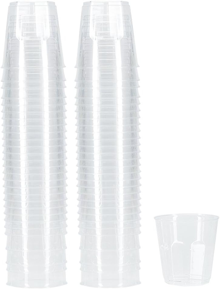 Belinlen 100-Pack 6-Ounce Plastic Disposable Cups Hard Disposable Plastic Party Tumblers(Clear)