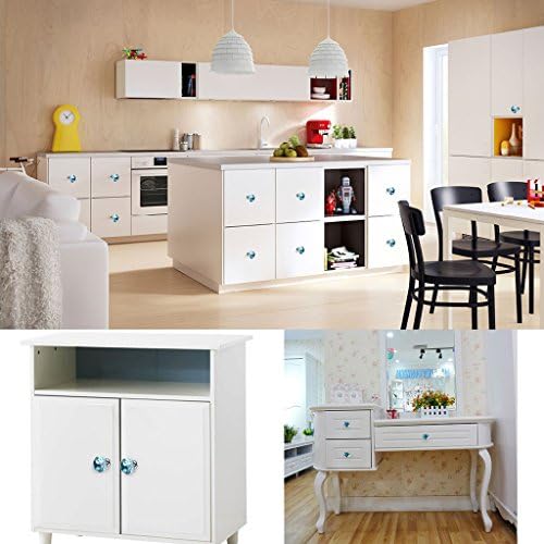 IGNPION 30mm Crystal Glass Drawer Door Knob Cupboard Pull Handles for Bedside Cabinet, Dresser Unit and Chest Furniture 10 Pcs (Aqua Blue)