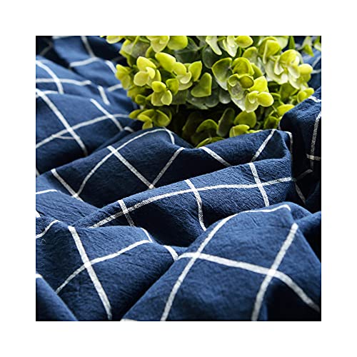 Image of F.Y.Dreams 100% Washed Cotton Duvet Cover for Weighted Blanket 60x80 inches with 16 Ties, Zipper on Long Side /Navy Grid /Just Duvet Cover