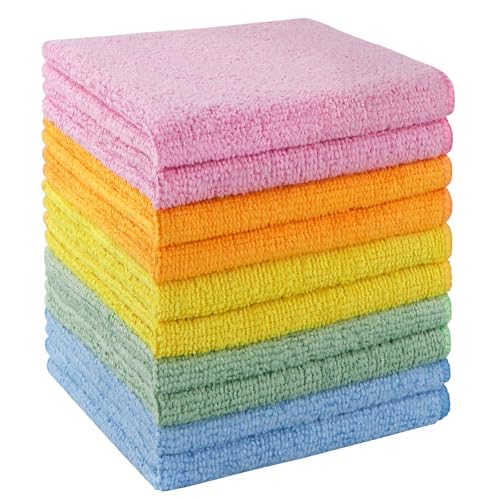 Image of UNIMADE Washcloths Bulk 10 Pack Face Towels (12 inch x 12 inch), Highly Soft Wash Cloths and Hand Towels, Fast Drying Multi-Purpose Microfiber Cleansing Cloths for Bathroom, Hotel, Spa, and Salon-Multicolor