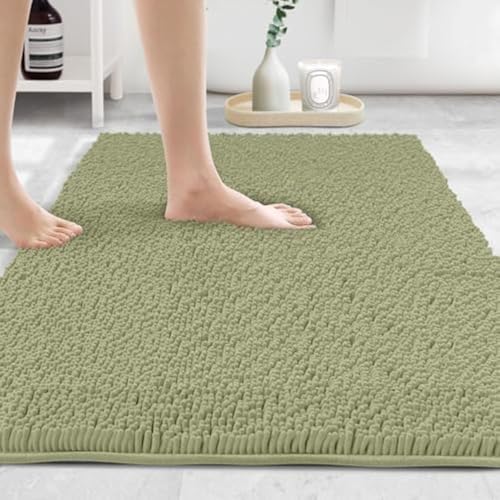 Image of MAYSHINE Extra Large Plush Shaggy Chenille Bath Mat 47 inchx27 inch Extra Soft, Super Absorbent, Non-Slip Bathroom Rug | Fluffy Microfiber, Area Rug Sets for Bathroom Floor, Kitchen, Living Room |Sage Green