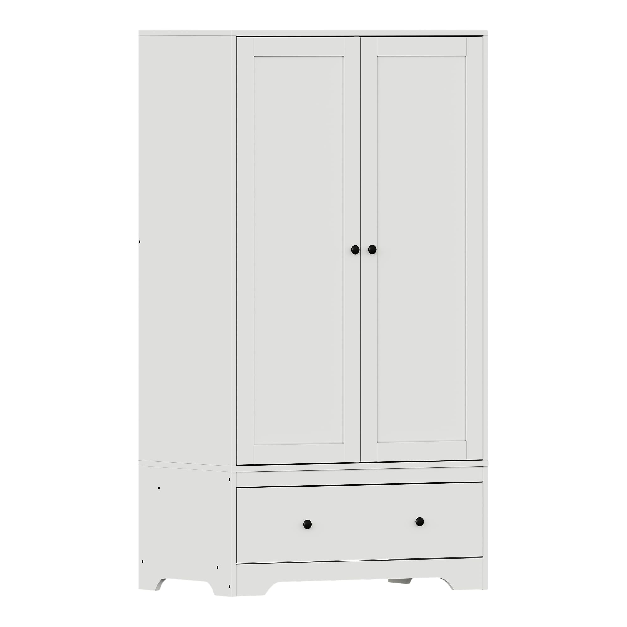 Panana 2 Door Wardrobe with 1 Drawer and 2 Hanging Rails for Bedroom (White, No Lock)