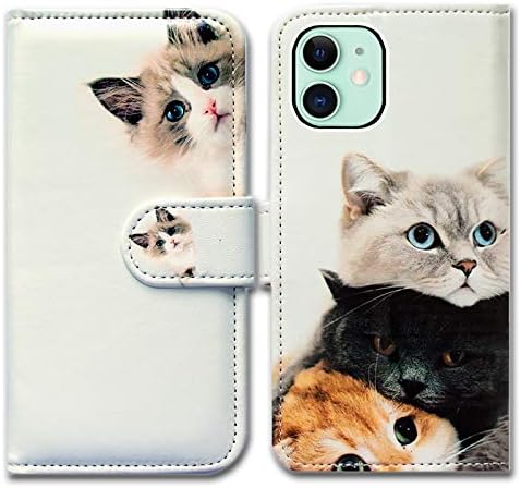 Bcov iPhone 12 Mini Case, Cute Brown Cat Leather Flip Phone Case Wallet Cover with Card Slot Holder Kickstand for iPhone 12 Mini