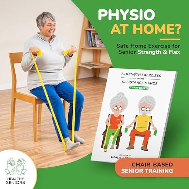 Chair Exercise Program with Two Resistance Bands, Handles and Printed Exercise Guide. Suitable for Rehab or Physical Therapy. Thoughtful Gift for Grandma or Grandpa