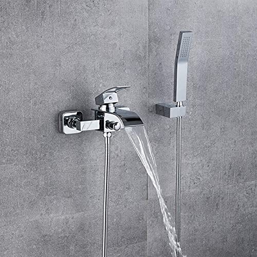 Robinet de baignoire cascade mural chrome avec sa douchette à main - 3