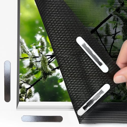 EASYmaxx Insect Protect Insekten- & Pollenschutzgitter 130 x 150 cm | Fliegengitter Fenster mit Magnetbefestigung | Einfache Montage mit 12 Magneten - kein Bohren oder Schrauben [Schwarz]