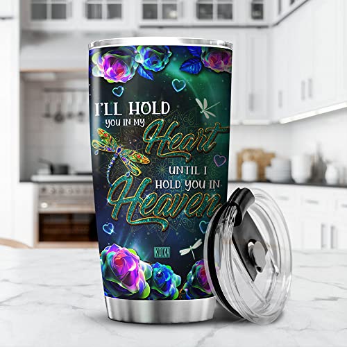 Koixa Dragonfly Tumbler I Will Hold You In My Heart Until I Hold You In Heaven Rose Flower Mandala Dragonfly Memorial Gifts Insulated Cup With Lid 20 Oz Stainless Steel Travel Mug #TOP2