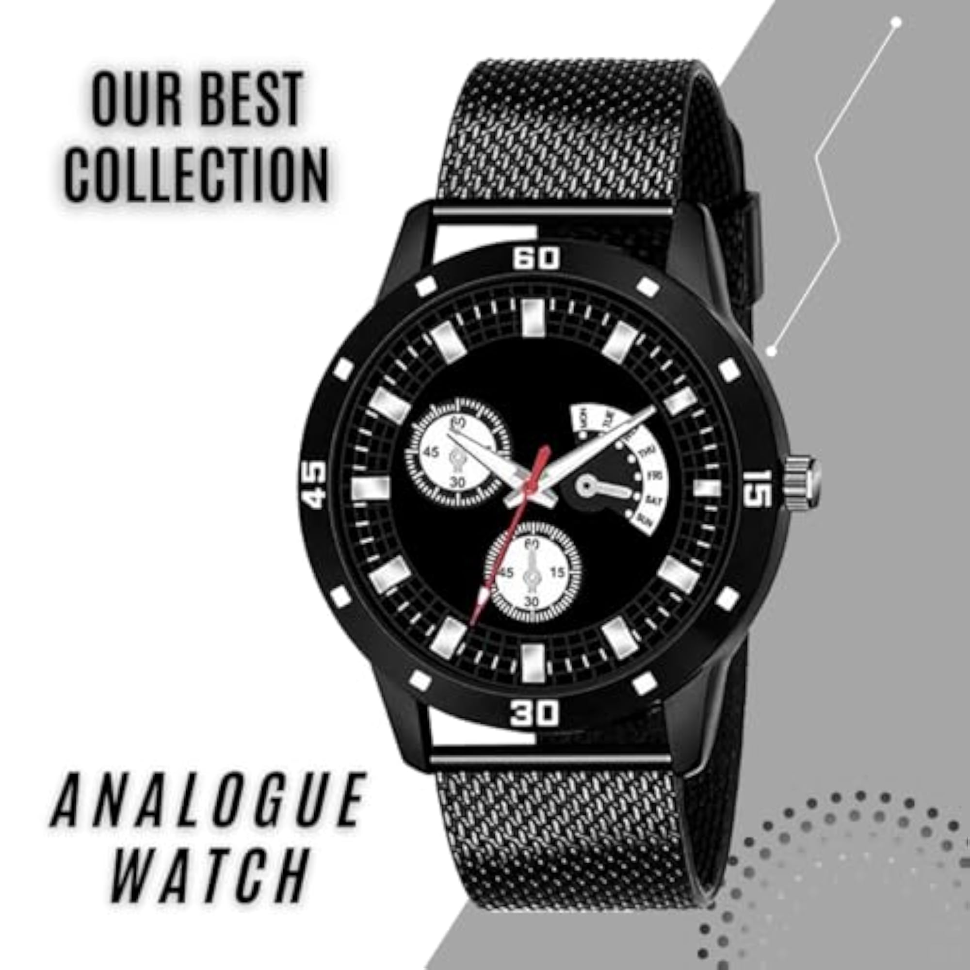 Men's Black Dial PU Band Casual & Formal Wear Watch