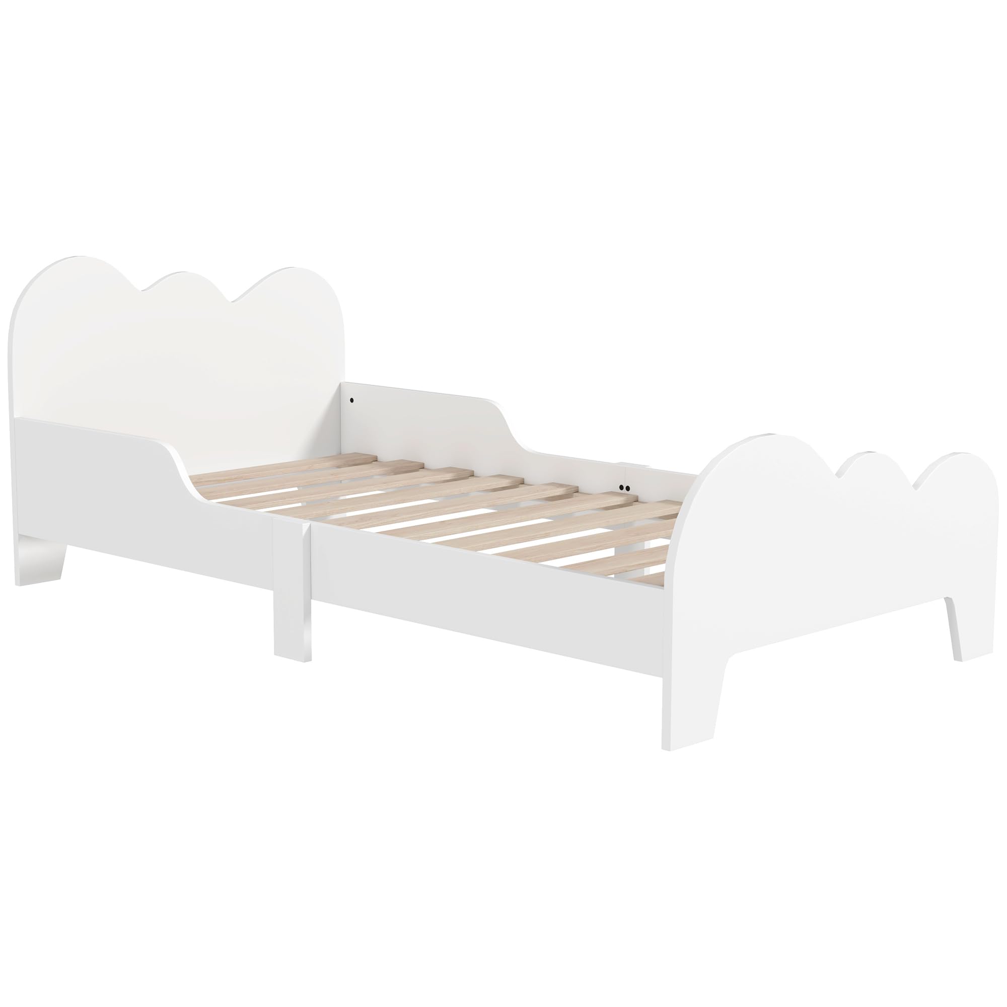 AIYAPLAY Cama para Niños de +​3 Años 140x70 cm Estructura de Cama Infantil Tema de Nubes con Barandilla para Dormitorio Blanco