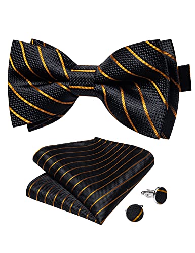 Image of DiBanGu Paisley Pre-Tied Bow Ties for Men Silk Adjustable Bowtie and Pocket Square Cufflinks for Wedding Party
