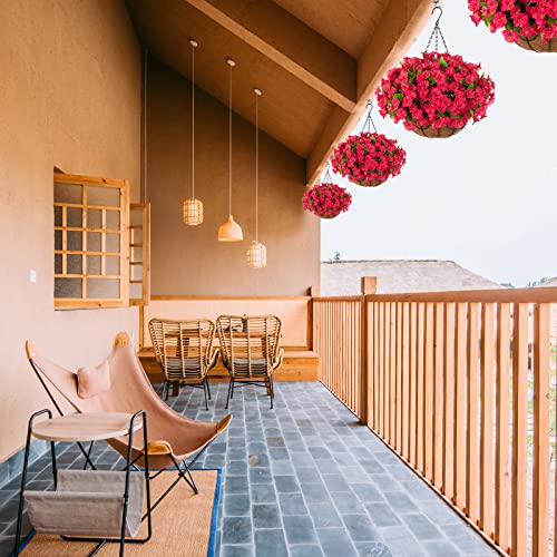 Ammyoo Artificial Hanging Flowers In Basket, Artificial Petunias Flower Arrangement,12 Inch Coconut Lining Basket With Morning Glories Fake Plants For Patio Garden Porch Deck Decoration(Red) #TOP2