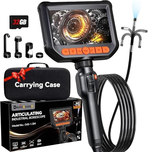 Image of Two-Way Articulating Borescope, 1080P HD Industrial Inspection Endoscope Camera with 8 LED Lights, 5ft Semi-Rigid Flexible Snake Probe, IP67 Waterproof for Automotive, HVAC, Plumbing Repair Tools