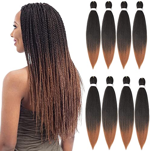 Ombre Pre Stretched Braiding Hair 8 Packs 24 inches Yaki Texture Hot Water Setting Synthetic Fiber Crochet Braids Synthetic Colorful Hair Braids(1B30) …, 24 Inch-8pcs