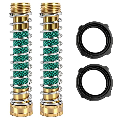 LIULO TOOL Garden Hose Protector Brass Hose Extension Adapter with Coil Spring Garden Faucet Extension (2 Pack)