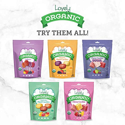 Organic Lollipops - Lovely Co. 7Oz Bag (40 Count) - Strawberry, Pomegranate, Mango & Grape Flavors | No Hfcs, Gluten Or Fake Ingredients, 100% Vegan! #TOP4