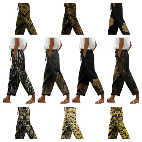 Ankle Pants for Women Black Linen Baggy Lightweight Comfy Casual Cotton Loose Elastic Waist Palazzo Pants2