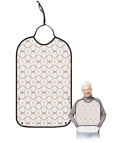 Kewadony Adult Bibs for Elderly Women - Geo Circle Waterproof Dining Clothing Protectors with Crumb Catcher for Eating/Feeding, Modern Abstract Art Terry Cloth Bib Machine Washable