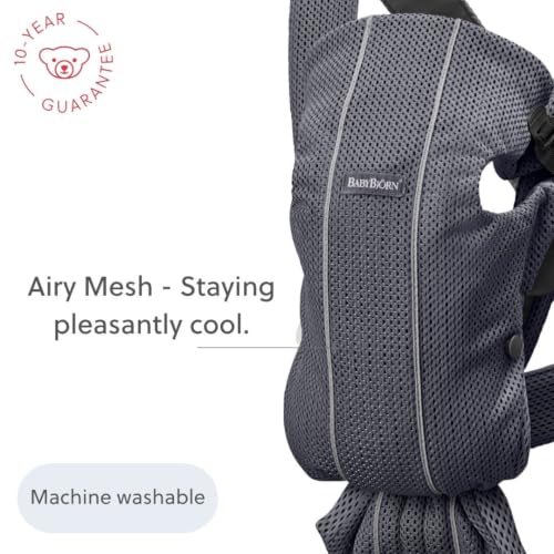 Image of BabyBjorn Baby Carrier Mini, Anthracite, 3D Mesh | Newborn Carrier (7-25 lbs), Ergonomic, Easy-to-Use