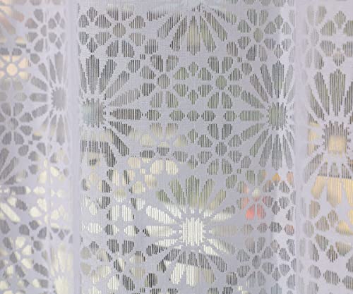 Image of Fabrilia Geometric Pattern Door Net Curtains 9 feet Long Set of 2 for Living Room /Bedroom, White