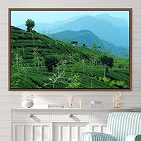 Framed Canvas Wall Art Greenlands Aerial Dark Farmhouse/Country Green Nature Photography Realism Relax/Calm - 16x24 inches