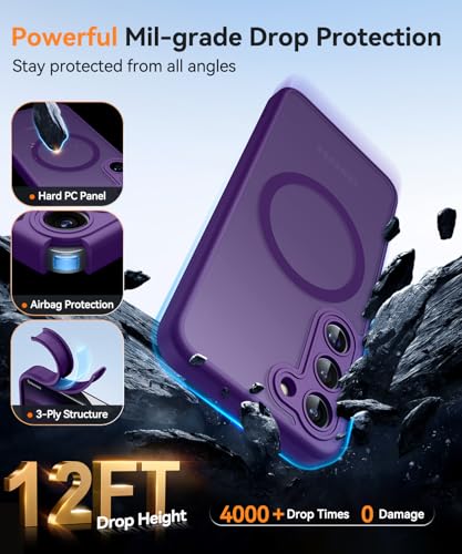Image of CANSHN Designed for Samsung Galaxy S23 Case [Full Camera Protection] [Compatible with MagSafe] Translucent Matte Shockproof Protective Phone Cover 6.1 Inch - Deep Purple