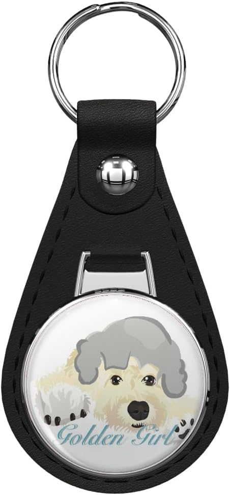 Golden Girls Dorothy Doodle Design Leather Keychain Stainless Steel Ring for Keys, Bags, or Backpacks