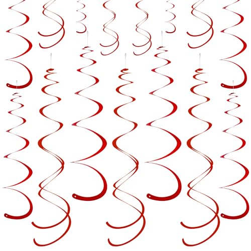 Image of Red Ceiling Swirl Foil Decorations Hanging Plastic Streamer Themed Swirl Party for Valentine's Day Day Carnival Celebration, Pack of 28
