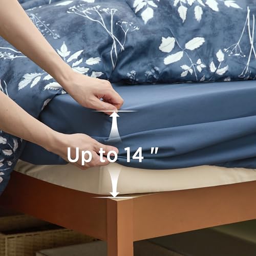 Image of Bedsure Floral Navy Comforter Set, Twin-XL Bedding Sets, Dorm, 5 Piece