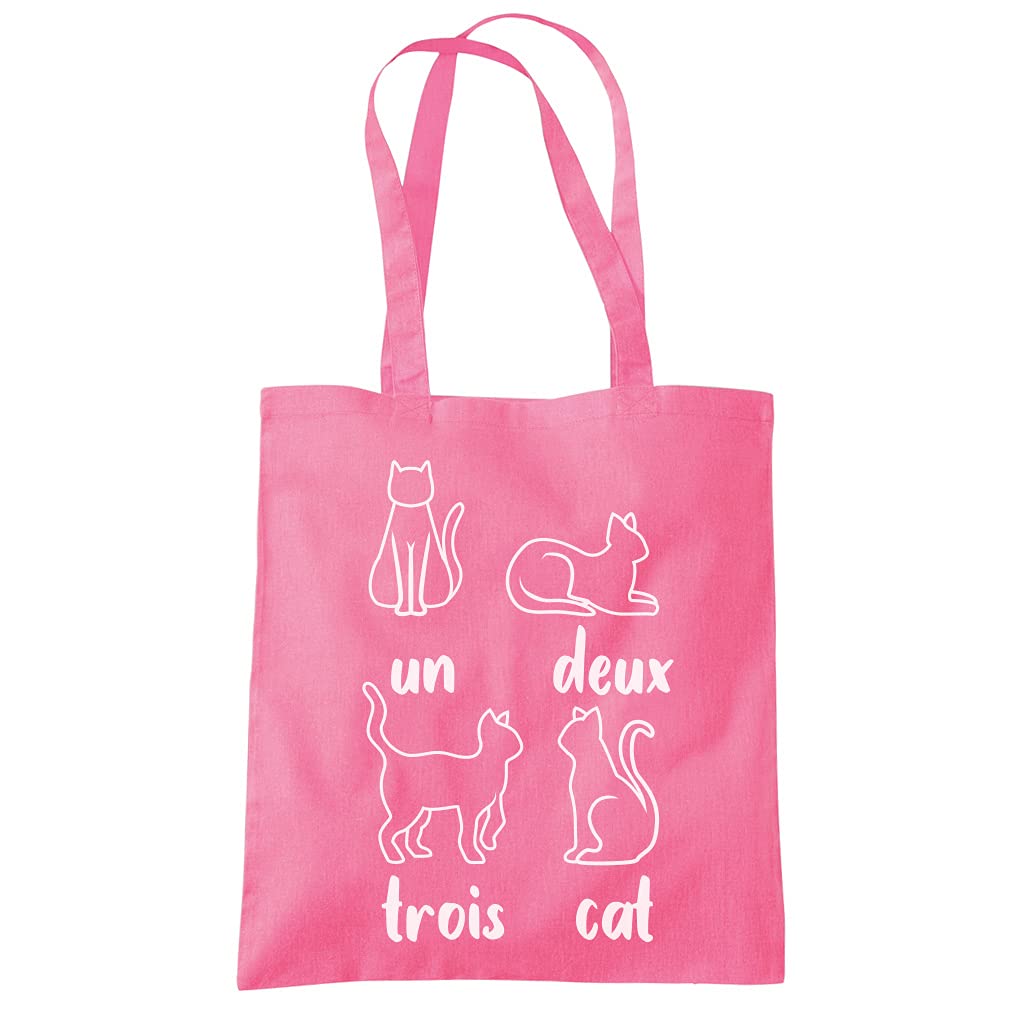 HotScamp Un Deux Trois Cat French - Tote Shopping Bag - Cute Kitty Pet One size pink