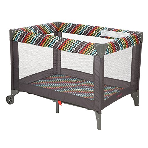 Cosco Funsport Compact Portable Playard, Lightweight, Easy Set up, Foldable Baby Playpen with Carry Bag, Rainbow Dots