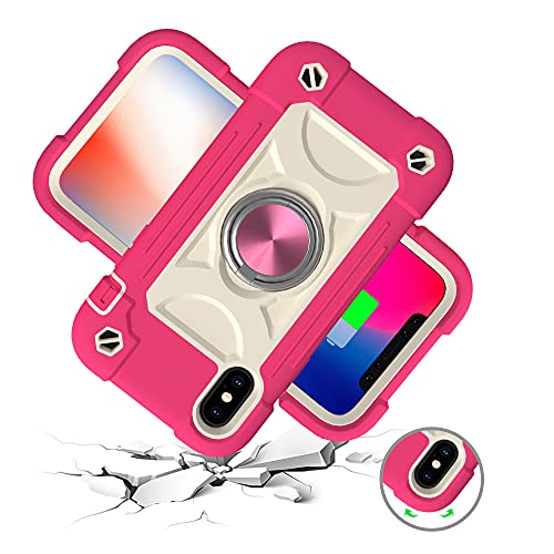 Image of MARKILL Compatible with iPhone with Built-in 360Rotating Ring Stand, Military Grade Drop Protection Full Body Rugged Heavy Duty Case Durable Cover (Hot Pink, iPhone XR 6.1 inch)