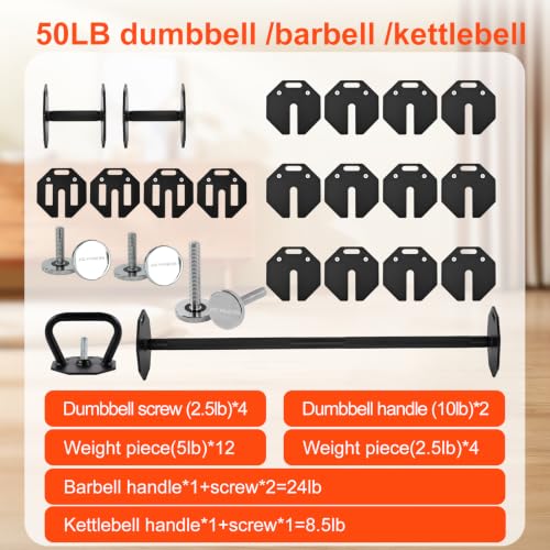 Image of Adjustable Dumbbell Sets 50 /80 /90LBSX2 Durable Steel Build, Free Weights Dumbbells Set with Barbell /Kettlebell Handle with Srew Sets 3-in-1 Multifunctional Dumbbell Fitness Exercises for Home Gym Suitable Men /Women 50 /80 /90LBX2
