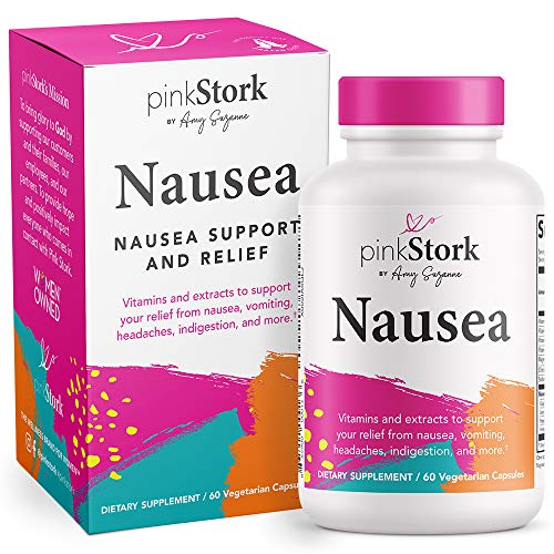 Pink Stork Nausea Support: Morning Sickness Relief for Pregnant Women + Nausea Relief Supplement with Vitamin B12 + Ginger to Reduce Dizziness + Motion Sickness, Women-Owned, 60 Capsules