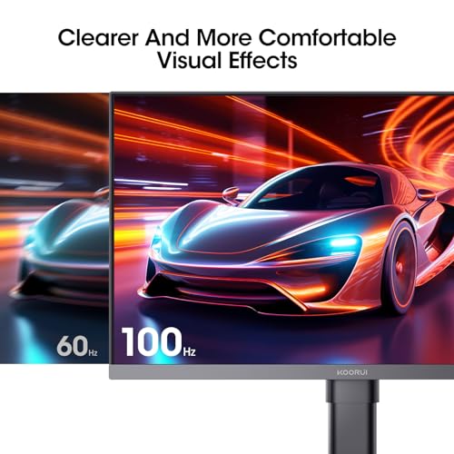 KOORUI Monitor 24 Zoll, Full HD IPS-Panel Bildschirm, Höhenverstellbar, Drehbarer, HDMI 1.4 (100Hz), VGA (60Hz), Eye-Care, VESA 75x75, schwarz – Bild 3