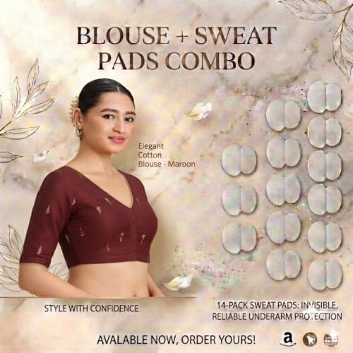 Image of Studio Shringaar Women's Handloom Cotton Silk Readymade Saree Blouse with Underarm Sweat Pads (Pack of 14 Pads)