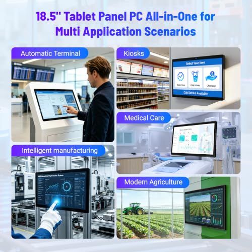 Image of 18.5 inch All-in-One Industrial Panel PC Win11 Pro, Fanless Embedded Panel Computer N100 8GB RAM 128GB ROM Touchscreen Tablet, 1920*1080 IPS, HDMI 2.0, Type-C 3.1 for Office /Automation /Kiosk /Bar /Warehouse
