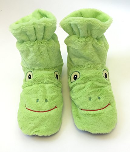 HealthTouch Microwavable Aromatherapy Cozy Hugs Bootie Slippers, Green Frog