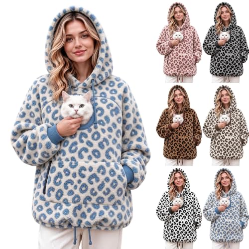 Pet Pouch Hoodie Leopard Print Cat Carrier Hoodies Sherpa Fleece Sweatshirt - image 1