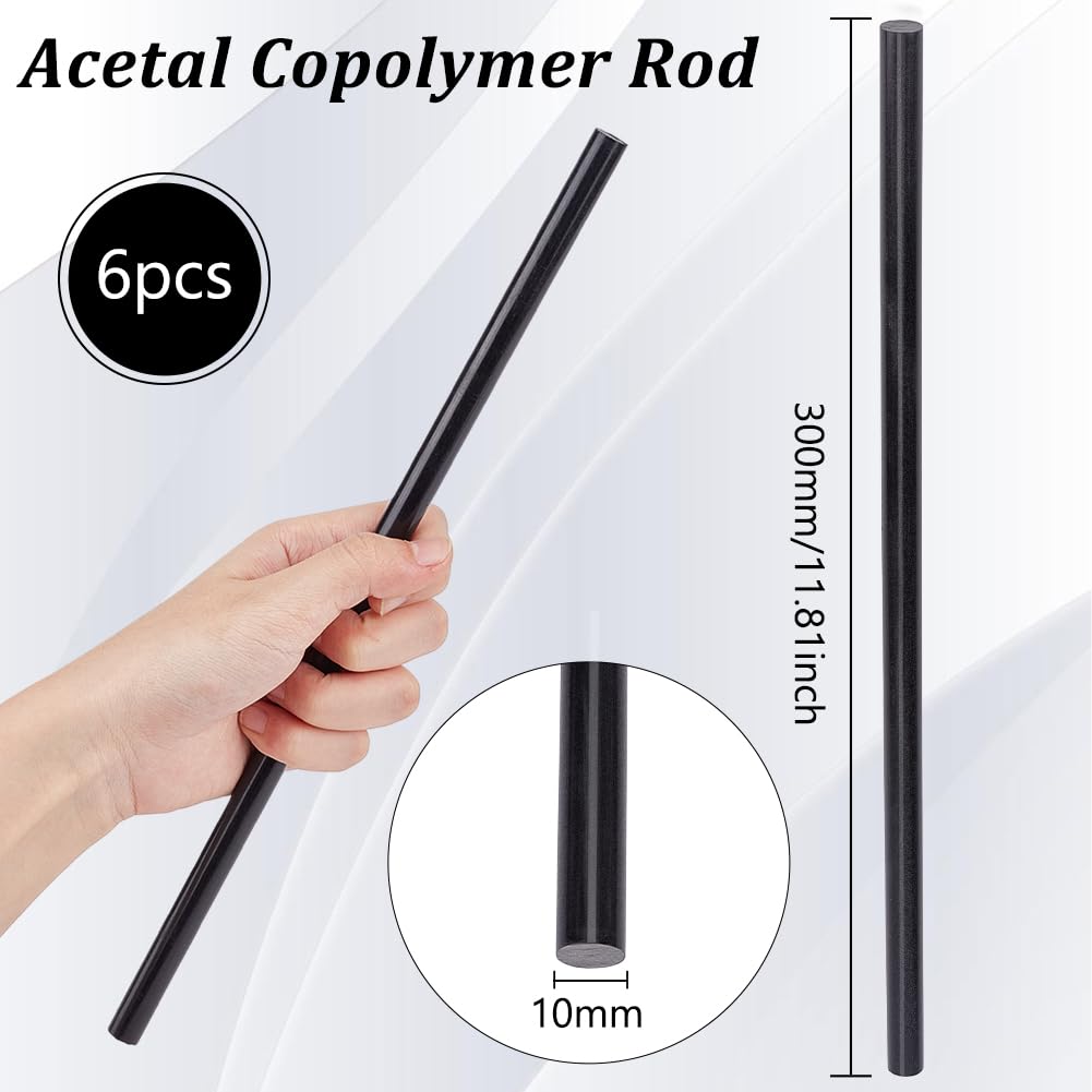 BENECREAT 6Pcs Black Acetal Copolymer Rod 0.39Inch Diameter, 11.8Inch - View #2
