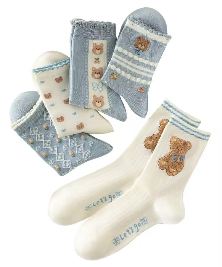 Cute Fall Bear Ankle Crew Sock for Women Girls Fun Kawaii Japanese Preppy Cottagecore Y2K Cotton Socks3