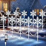 Enhon 10 Pack Snowflake Christmas Pathway Lights Outdoor, 8 Lighting Modes Waterproof Christmas Pathway Markers Lights with Timer for Xmas Walkway Patio Yard Lawn Outdoor Decorations(Cool White)
